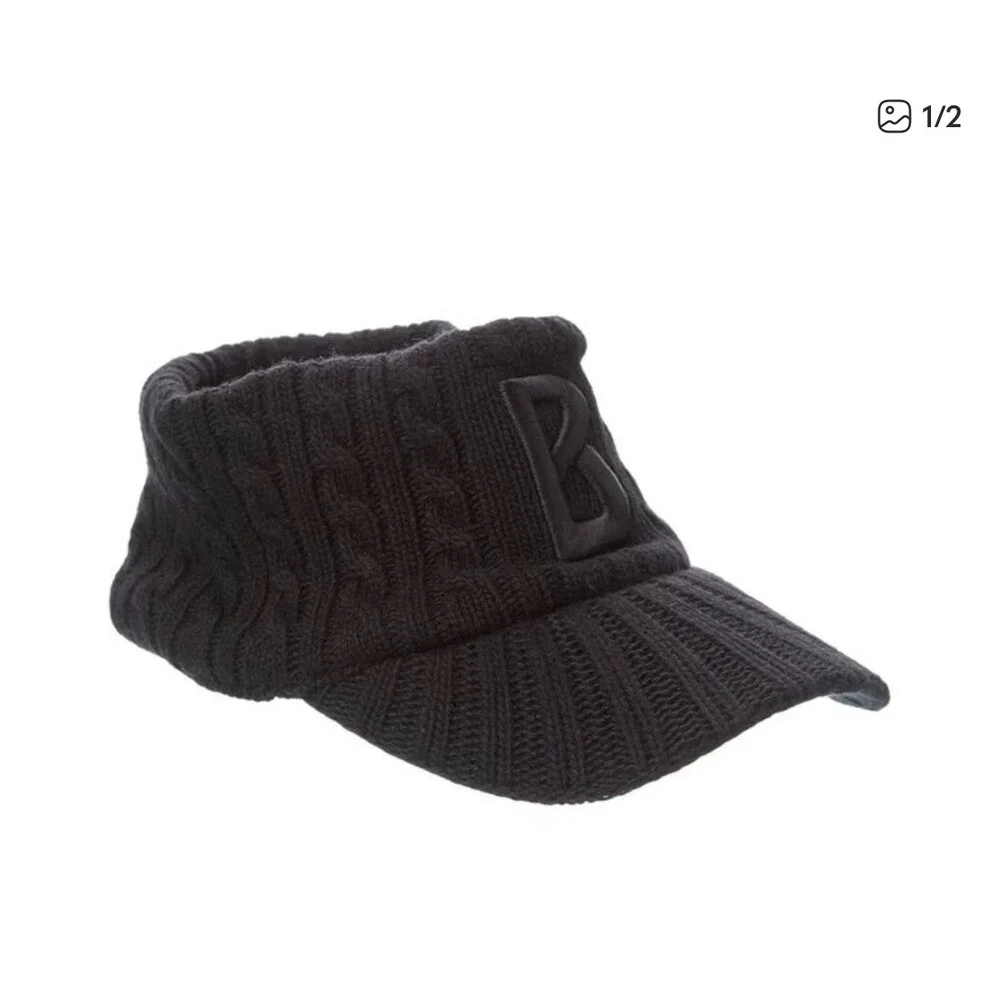 Bogner Tessa Visor Hat Black Cable Knit Wool Cashmere Blend Outdoors Active New